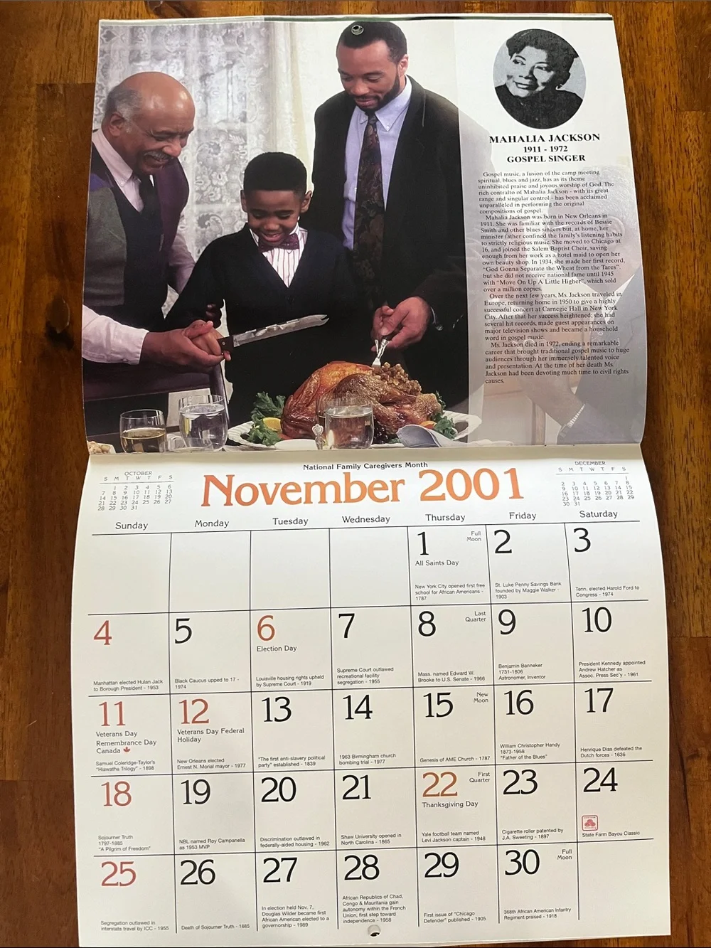 Vtg 2001 STATE FARM Insurance Ad Calendar Neighborly Heroes BLACK HISTORY